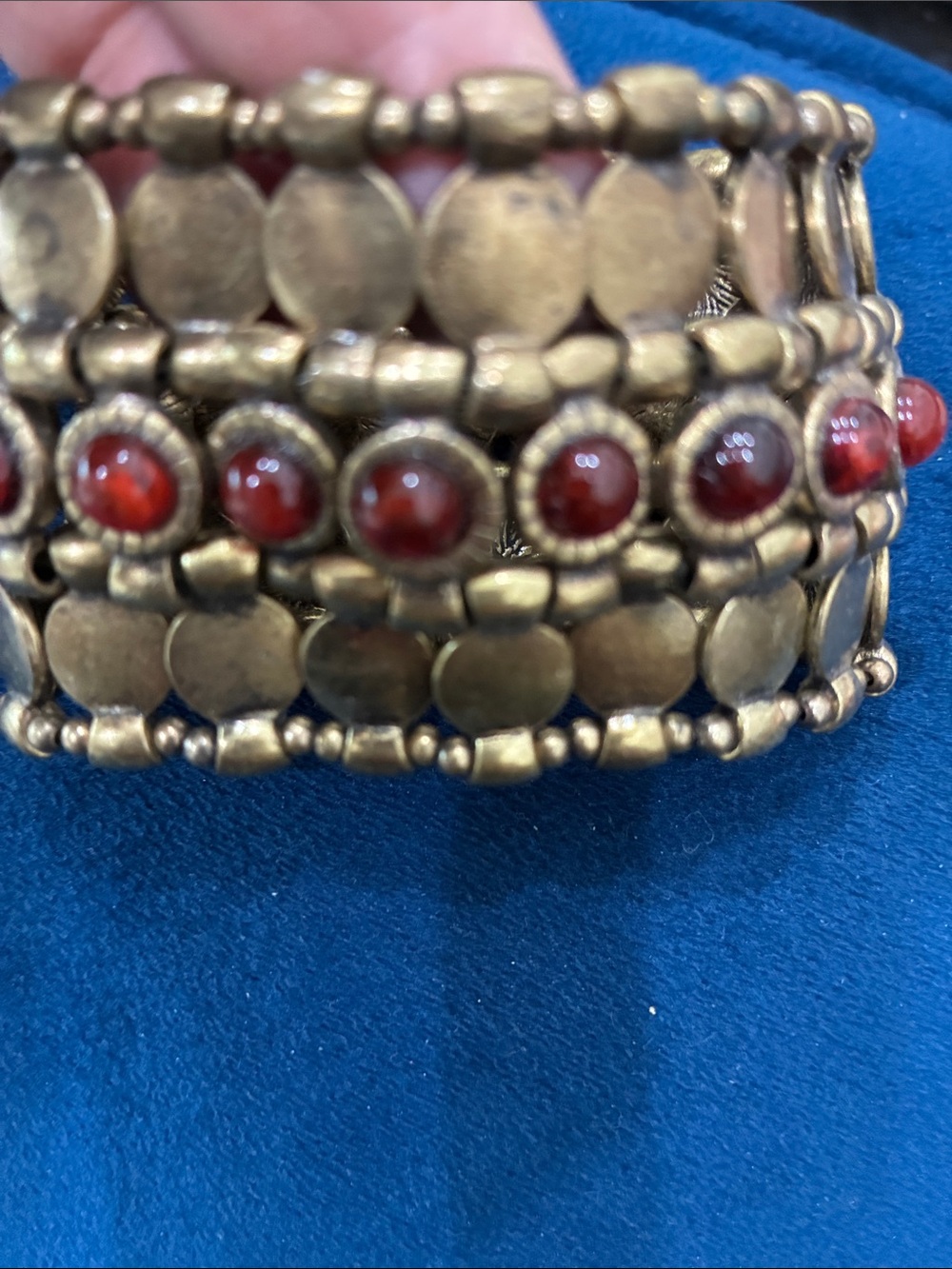 Antique Style Red Stone Brass Cuff Bracelet